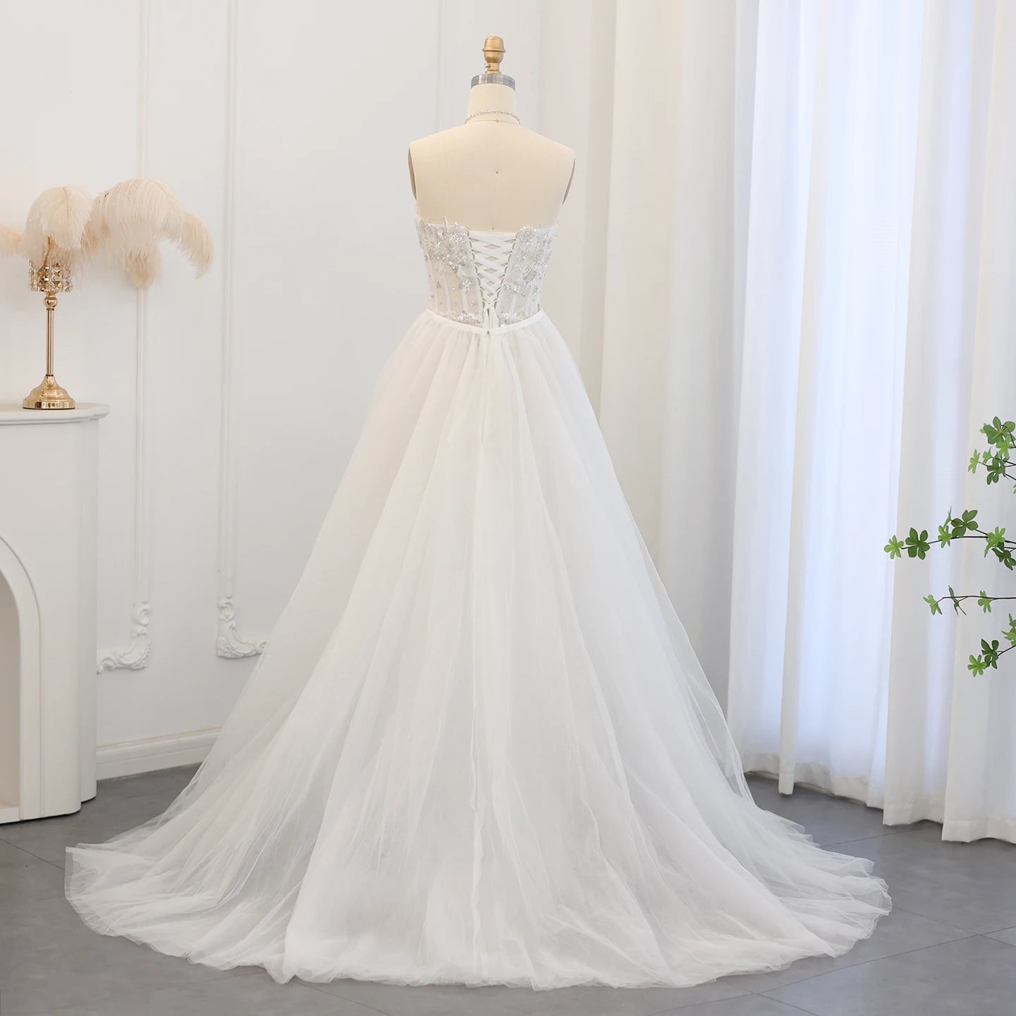 Luxury Halter White Mermaid Evening Dress with Detachable Overskirt Bridal Wedding Party Dress - Image 5