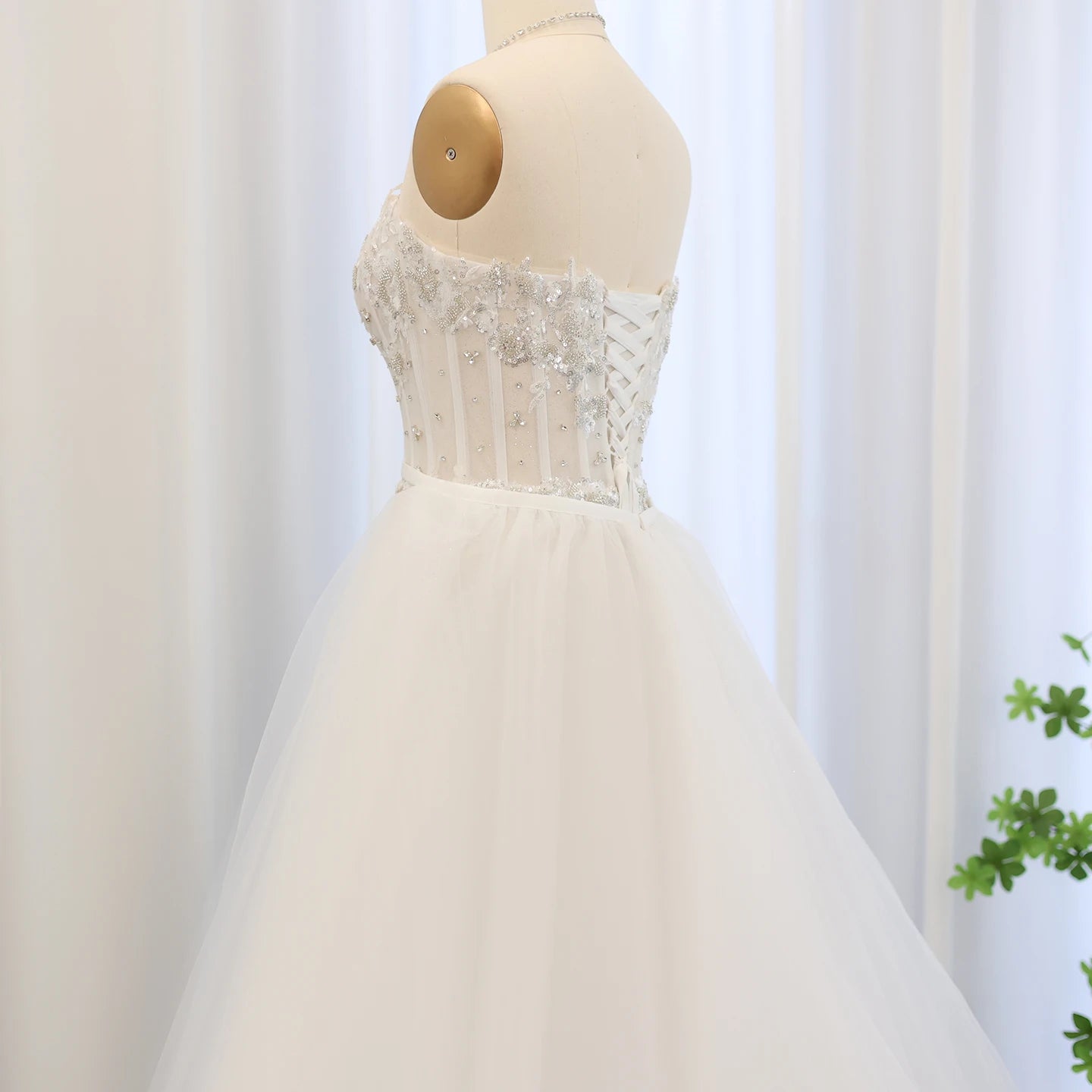 Luxury Halter White Mermaid Evening Dress with Detachable Overskirt Bridal Wedding Party Dress - Image 6