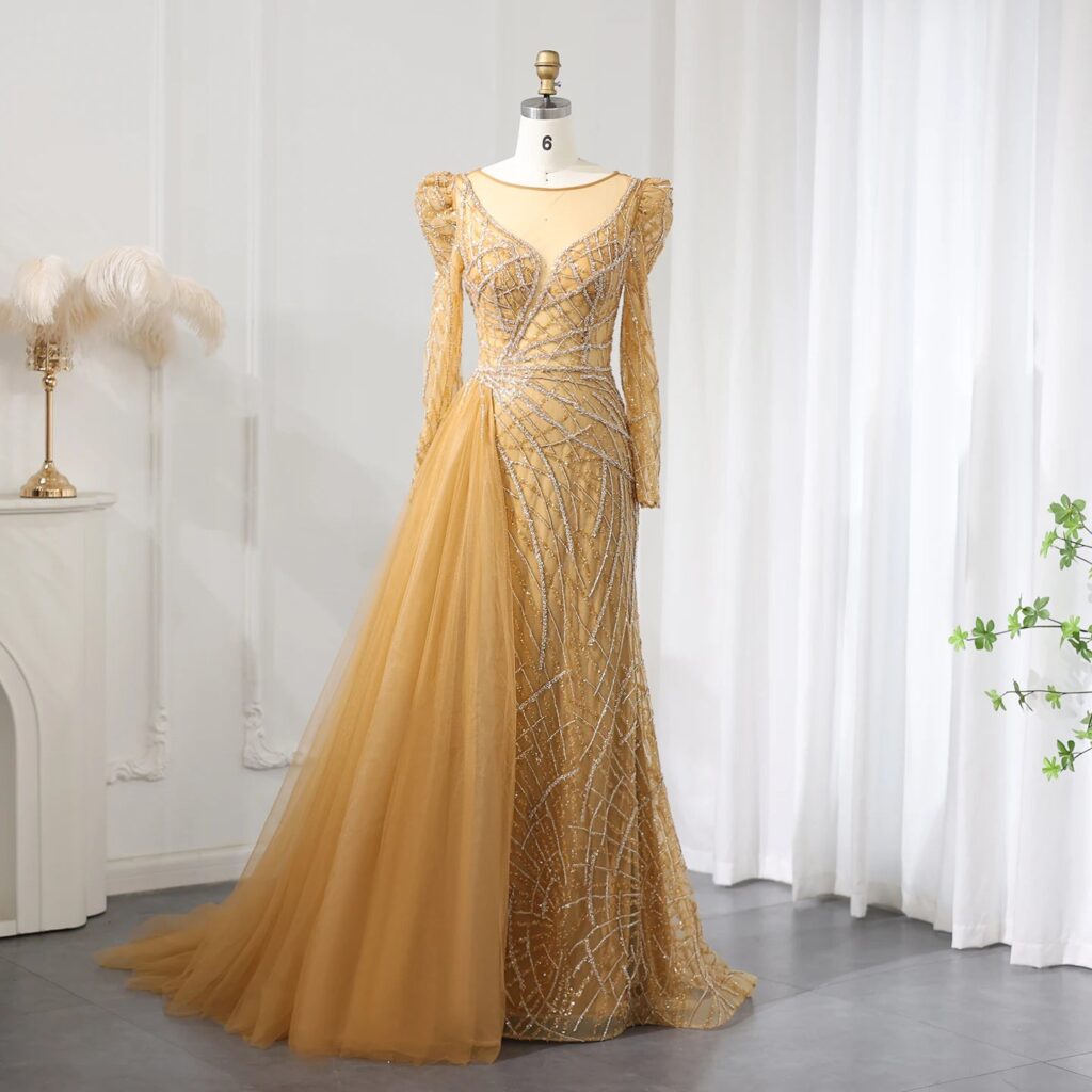 Luxury Mermaid Beaded Evening Dresses with Overskirt 2024 Plus Size Women Wedding Party Gown