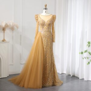 Luxury Mermaid Beaded Evening Dresses with Overskirt 2024 Plus Size Women Wedding Party Gown