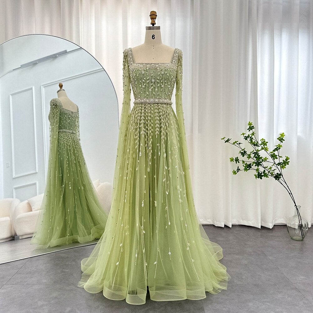 Luxury Evening Dresses for Women Square Neck Cap Sleeves