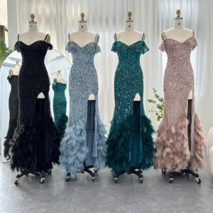 Luxury Mermaid Feathers Spaghetti Straps Evening Dress