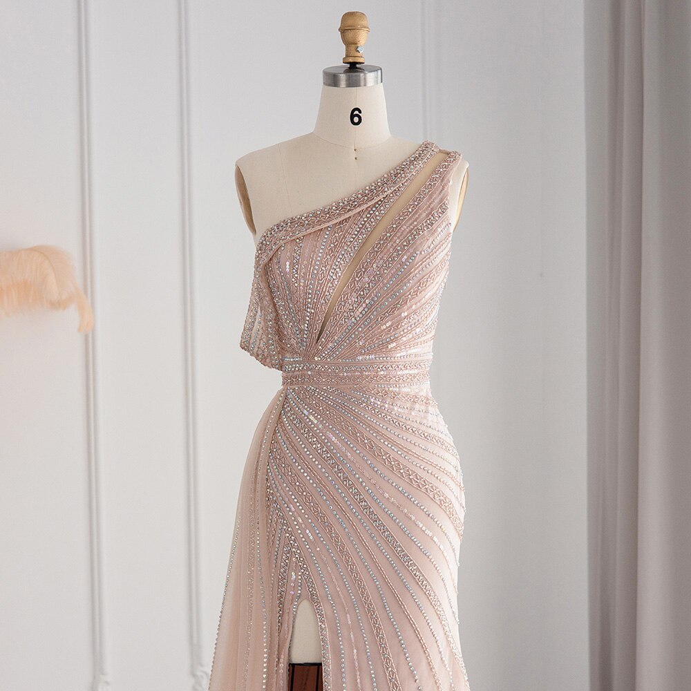 Luxury One Shoulder Mermaid Evening Dresses for Wedding Party High Slit Long Prom Formal Gowns - Image 21