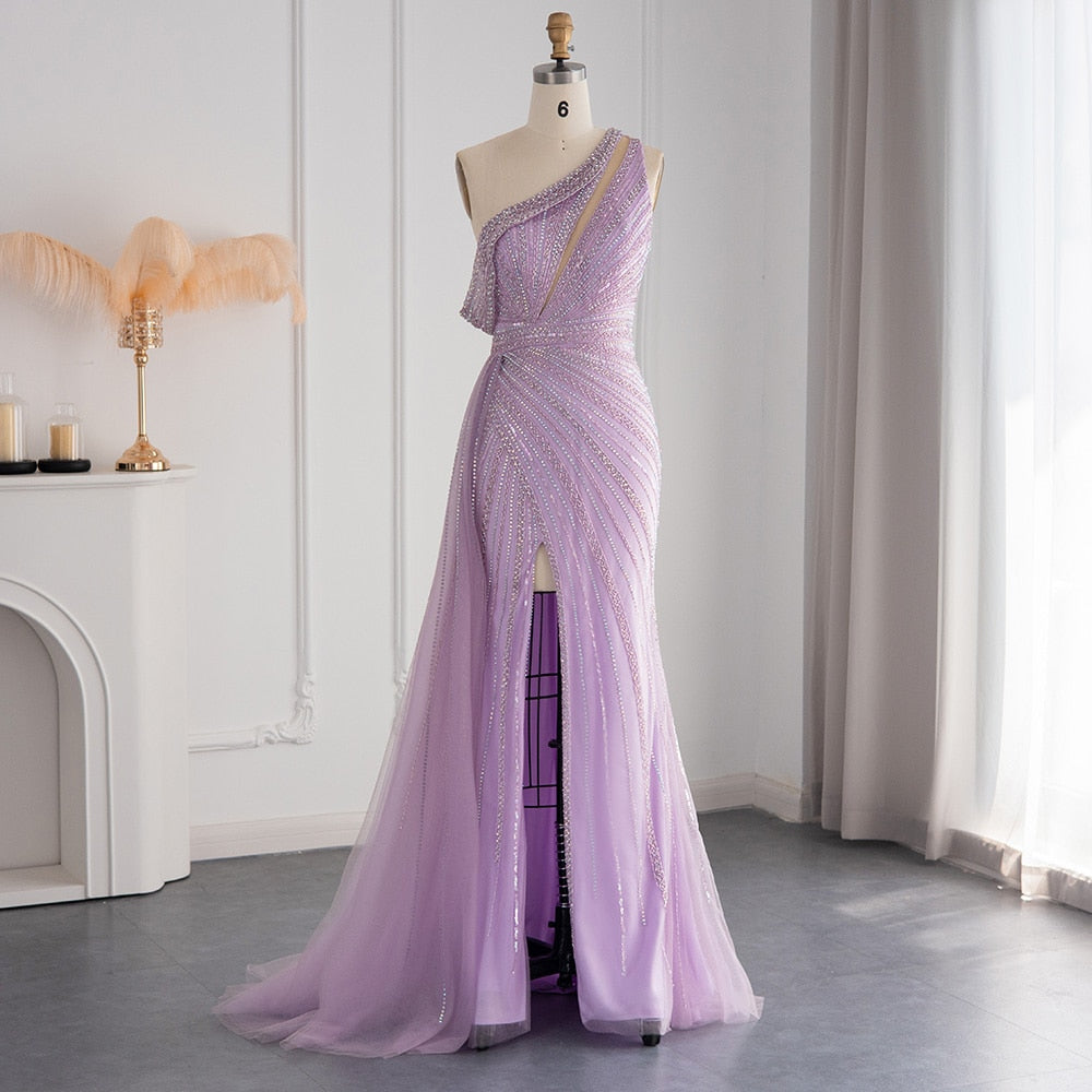 Luxury One Shoulder Mermaid Evening Dresses for Wedding Party High Slit Long Prom Formal Gowns - Image 3
