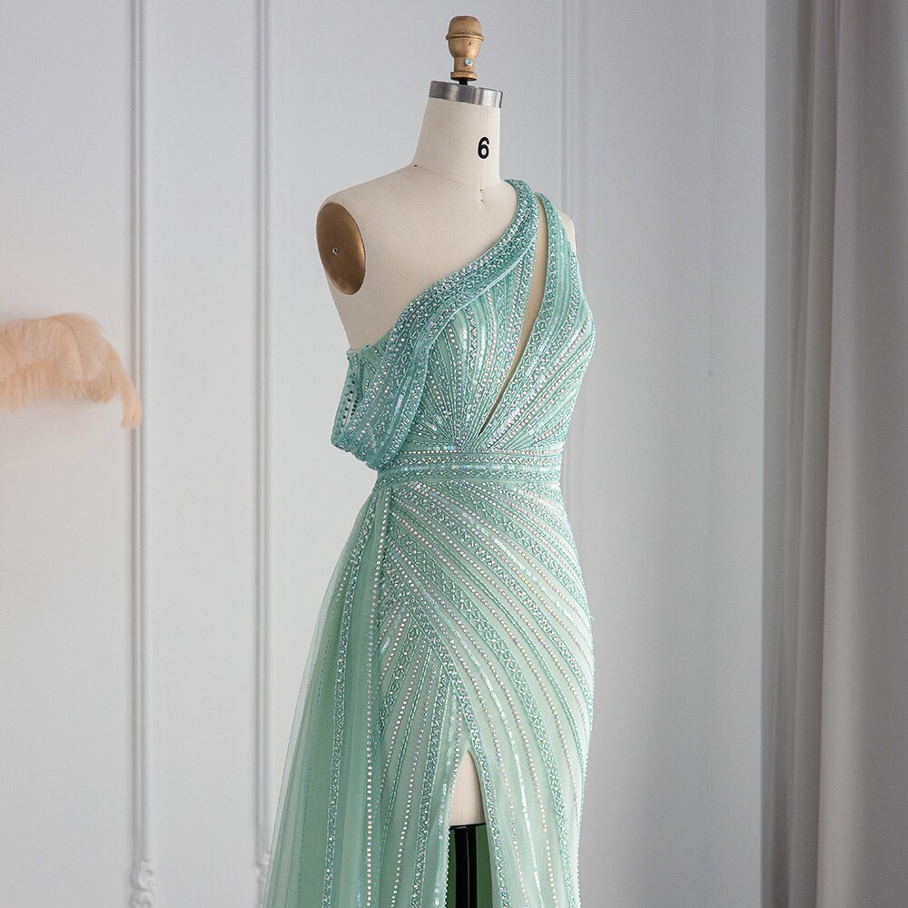 Luxury One Shoulder Mermaid Evening Dresses for Wedding Party High Slit Long Prom Formal Gowns - Image 22