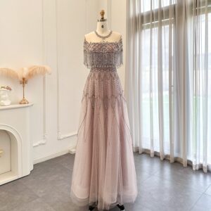 Luxury Tassel Heavy Beaded Evening Dresses for Women Wedding Party Elegant Long Formal Gowns