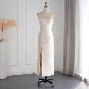 Spaghetti Straps Midi Evening Dress Luxury Wedding Party Gown