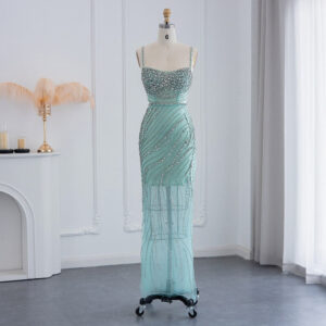 Spaghetti Straps Mermaid Evening Dresses Luxury Crystal Long Prom Dress for Women Wedding Party