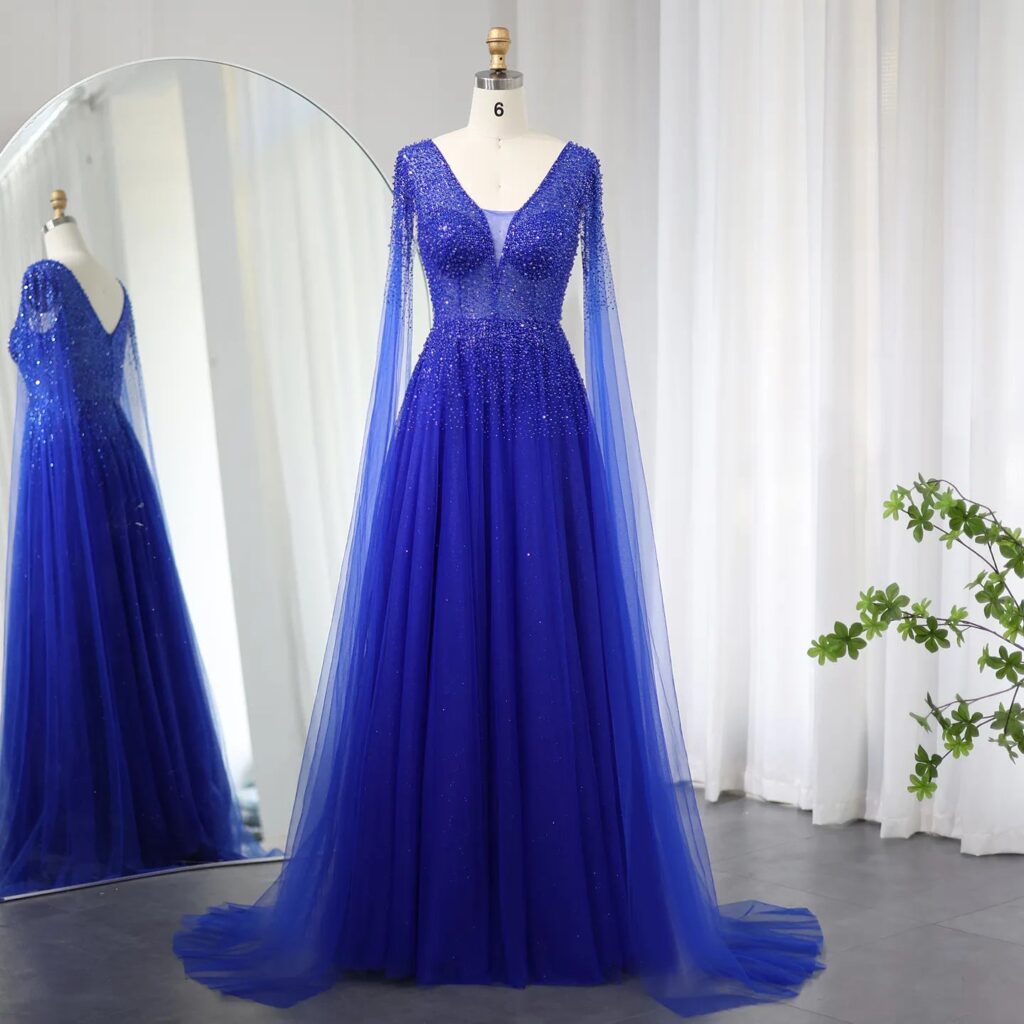 Luxury Evening Dress with Cape Sleeves Elegant V-Neck Women Wedding Party Gowns