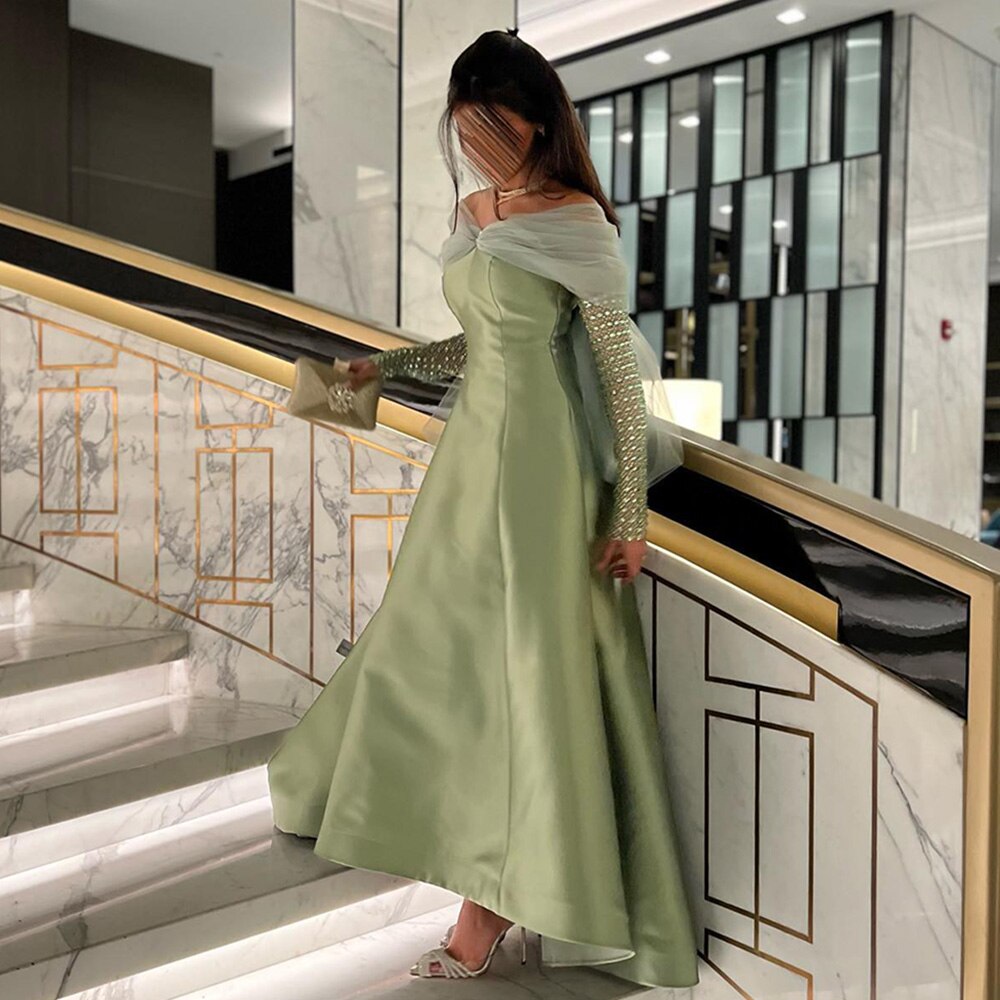 Crystal Luxury Evening Dresses for Women Wedding Party Long Sleeve Dress - Image 3