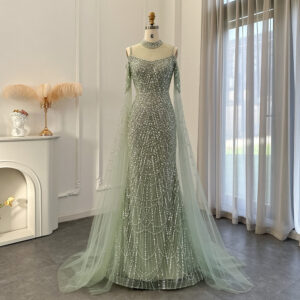 Mermaid Luxury Evening Dress with Cape Sleeves Elegant