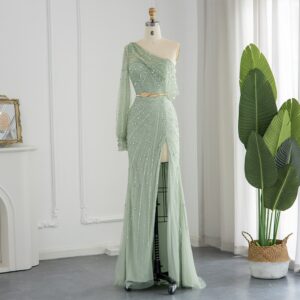 One Shoulder Mermaid Evening Dresses Luxury  High Slit Prom Formal Dress for Women Wedding