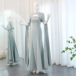 Sage Green Mermaid Evening Dress with Cape Sleeves Luxury Beaded Women Wedding Party Gowns