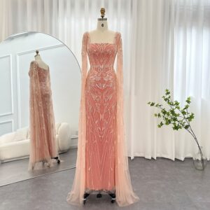 Luxury Evening Dresses with Cape Sleeves Square Collar Wedding Party Gowns