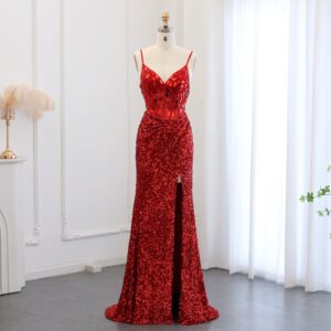 Sexy Spaghetti Straps  Sequin Mermaid Prom Evening Dresses Elegant Long Party Gowns