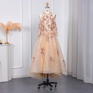 Sparkly Champagne Short Front Long Back Evening Dress Luxury High Low Women Wedding Party Gowns