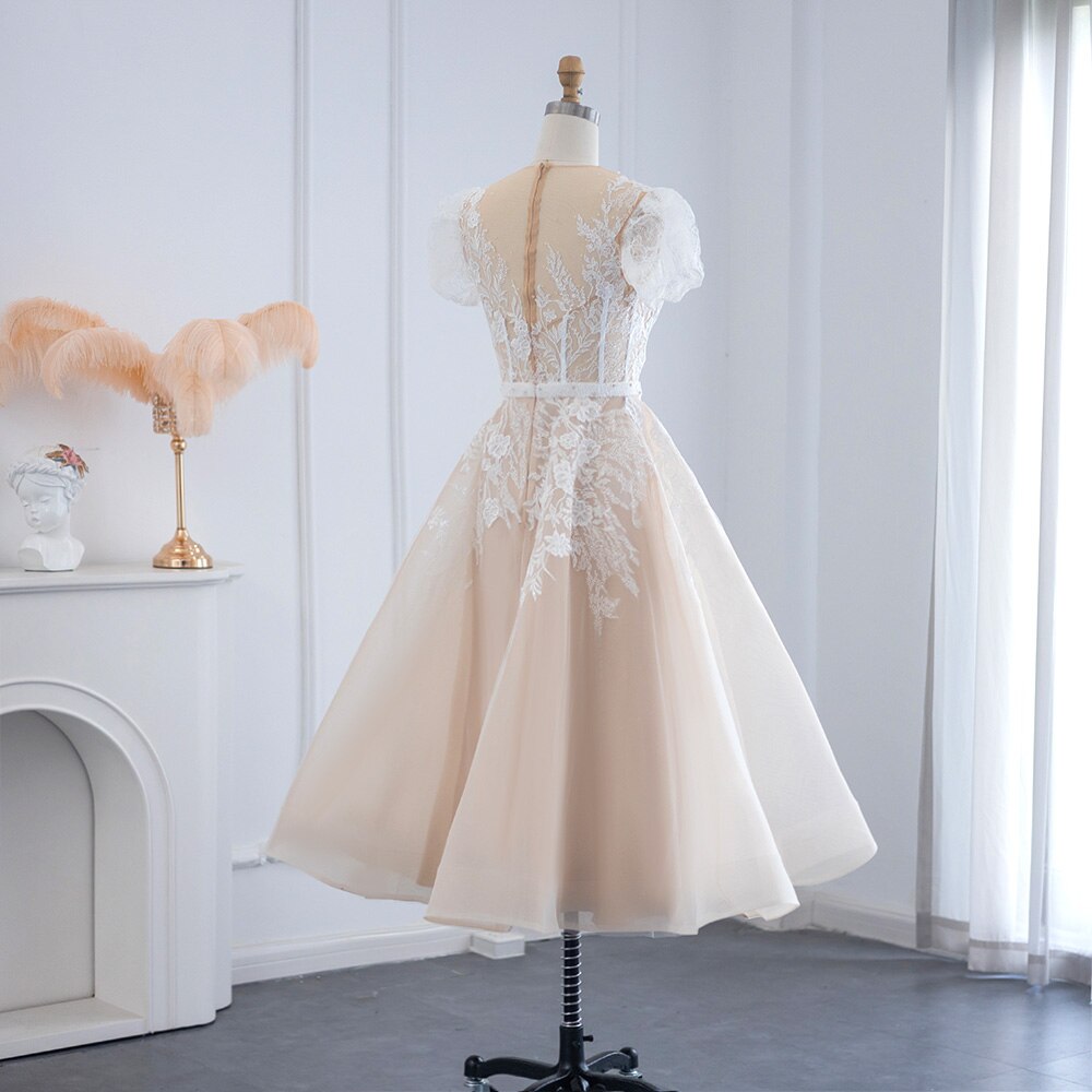 Vintage Lace Floral Short Evening Dresses for Women Wedding Party Ankle Length Midi Formal Prom Dress - Image 5