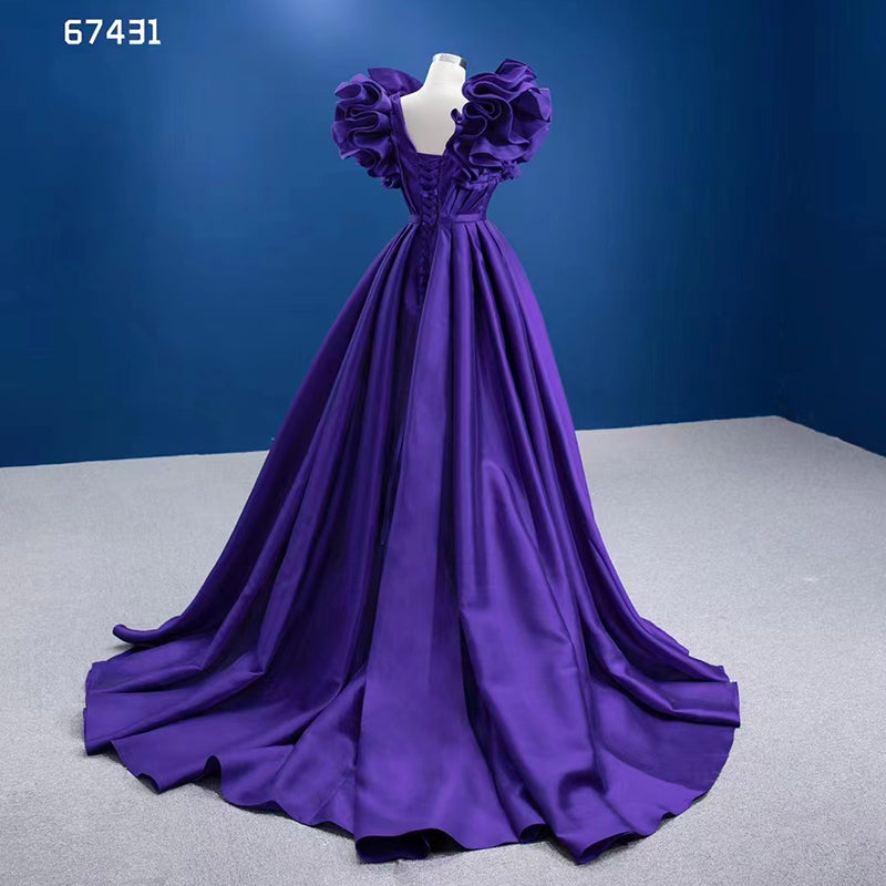2022 Satin Ball Gown Elegant Purple 3D Flowers Long Dress e Women'S Dress - Image 4