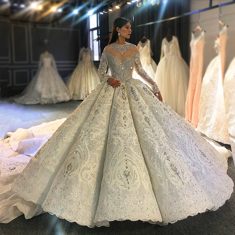 Fashion Shiny Long Sleeve Prom Dress Wedding Dress Backless Sequin Wedding Dress