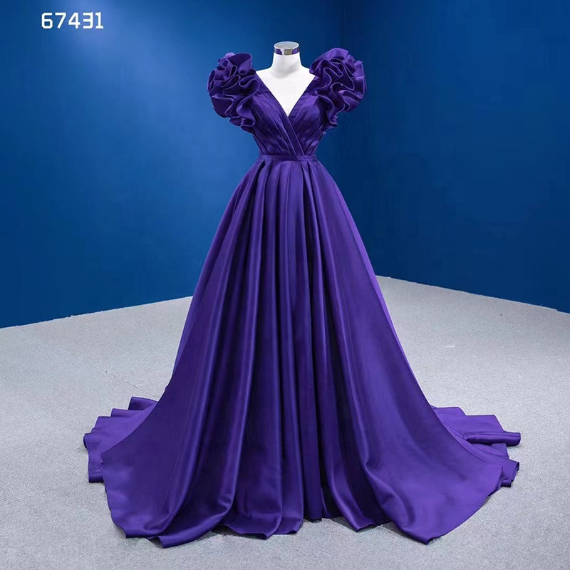 2022 Satin Ball Gown Elegant Purple 3D Flowers Long Dress e Women'S Dress - Image 2