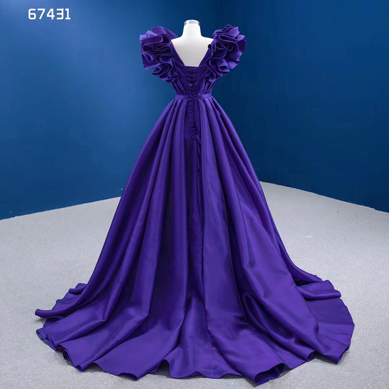 2022 Satin Ball Gown Elegant Purple 3D Flowers Long Dress e Women'S Dress - Image 3